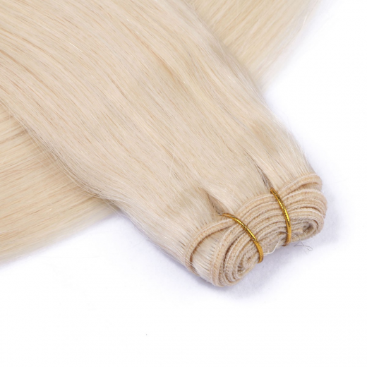 Echthaar Tressen - Weft Extentions - 60 Platin - Weissblond