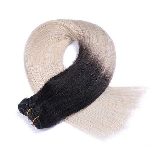 Echthaar Tressen - Weft Extentions - 1b/Grey Ombre 50 cm