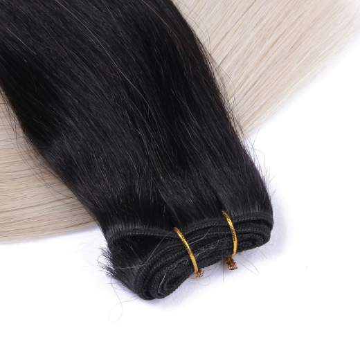 Echthaar Tressen - Weft Extentions - 1b/Grey Ombre 50 cm