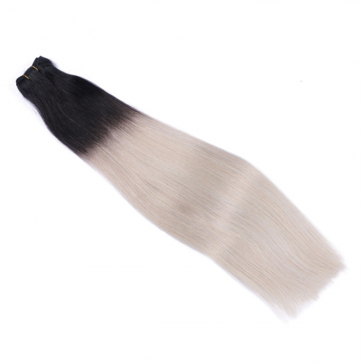 Echthaar Tressen - Weft Extentions - 1b/Grey Ombre 50 cm