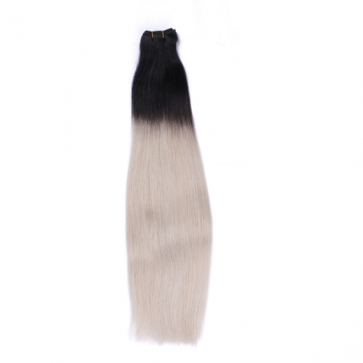 Echthaar Tressen - Weft Extentions - 1b/Grey Ombre 50 cm