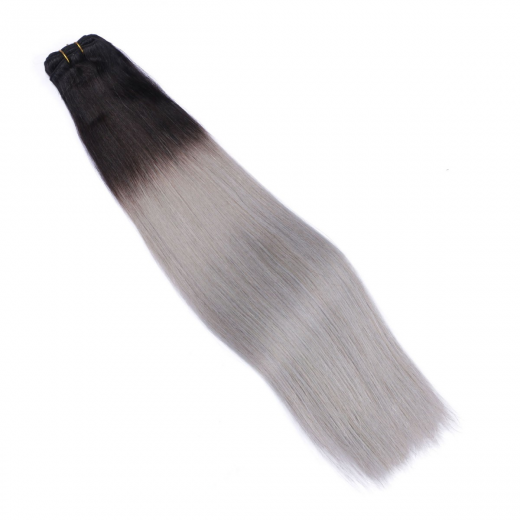 Tressen Extensions #1B/Silver Ombre &ndash; 100 % Echthaar