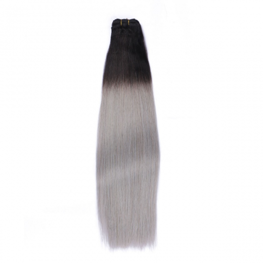 Echthaar Tressen - Weft Extentions - 1b/Silver Ombre 40 cm