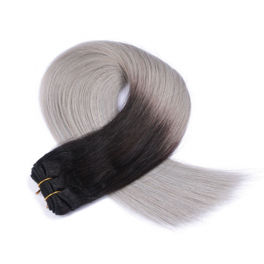 Echthaar Tressen - Weft Extentions - 1b/Silver Ombre 60 cm