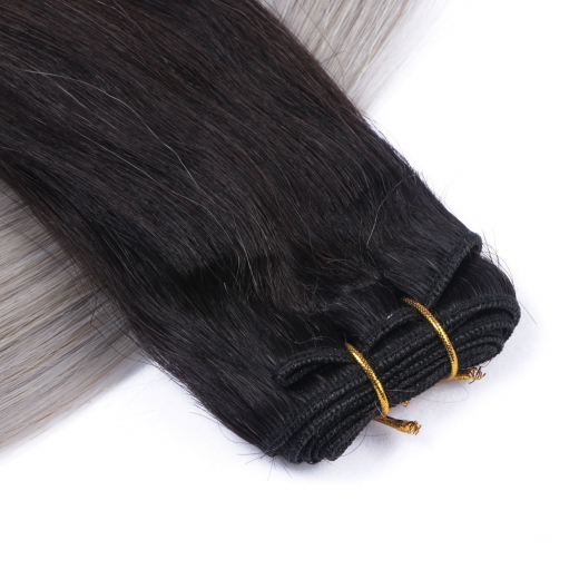 Echthaar Tressen - Weft Extentions - 1b/Silver Ombre 60 cm