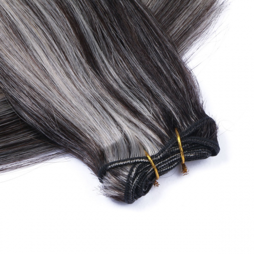 Echthaar Tressen - Weft Extentions - 1b/Grey Gestr�hnt 50 cm