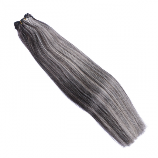 Echthaar Tressen - Weft Extentions - 1b/Grey Gestr�hnt 50 cm