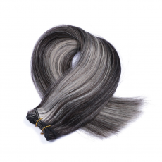 Echthaar Tressen - Weft Extentions - 1b/Grey Gestrhnt 50 cm