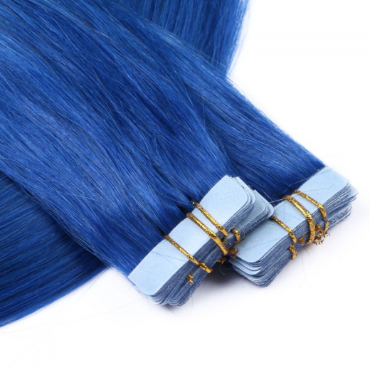 10 x Tape In - Blue - Hair Extensions - 2,5g - NOVON EXTENTIONS 40 cm