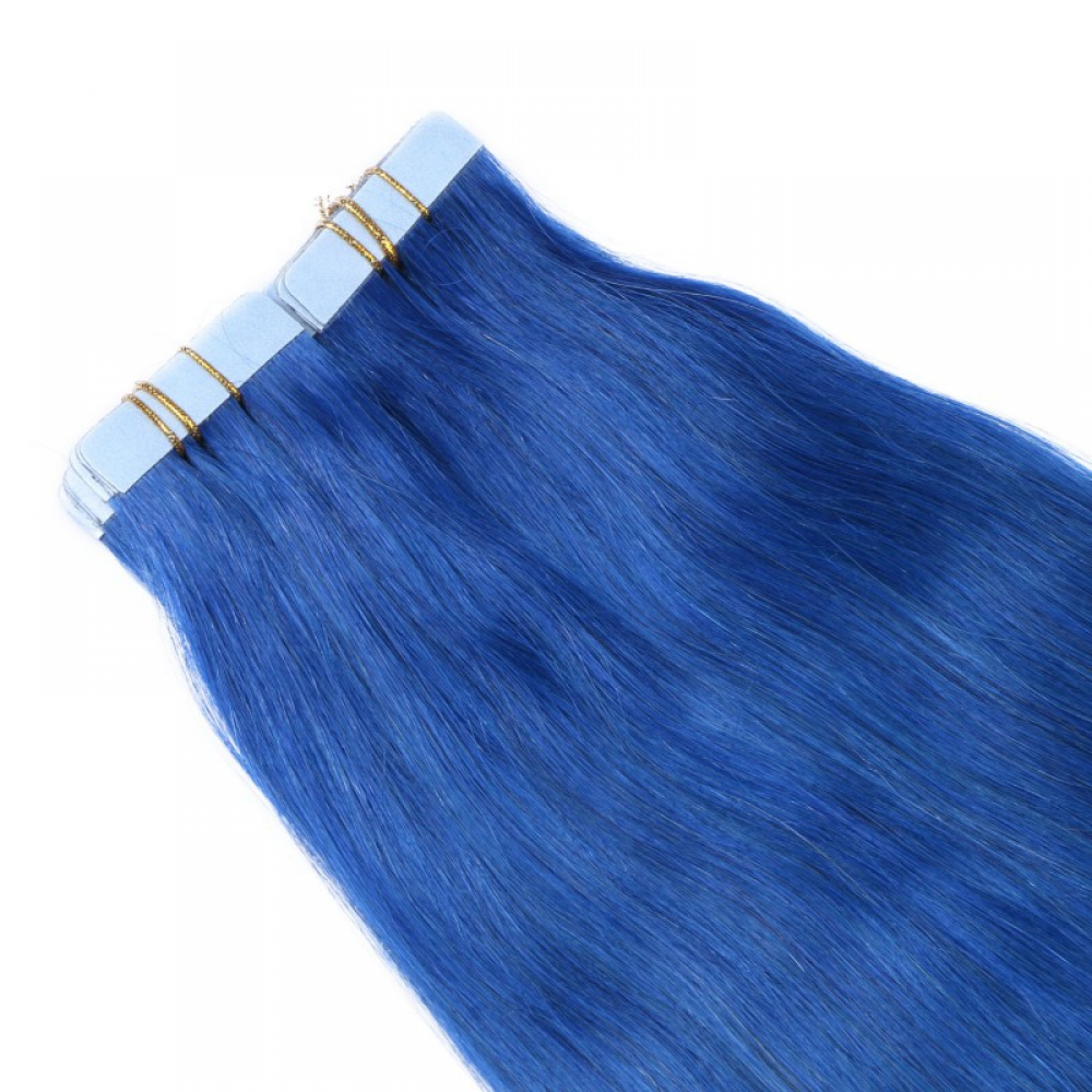 10 x Tape In Blue Hair Extensions 2,5g NOVON EXTENTIONS 50 cm